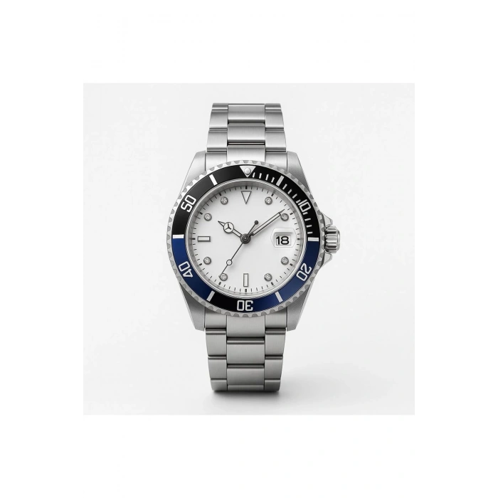 Rodium Erkek Kol Saati Metal Takvimli Paslanmaz Kararmaz Siyah Mavi Kasa-Beyaz Kadran