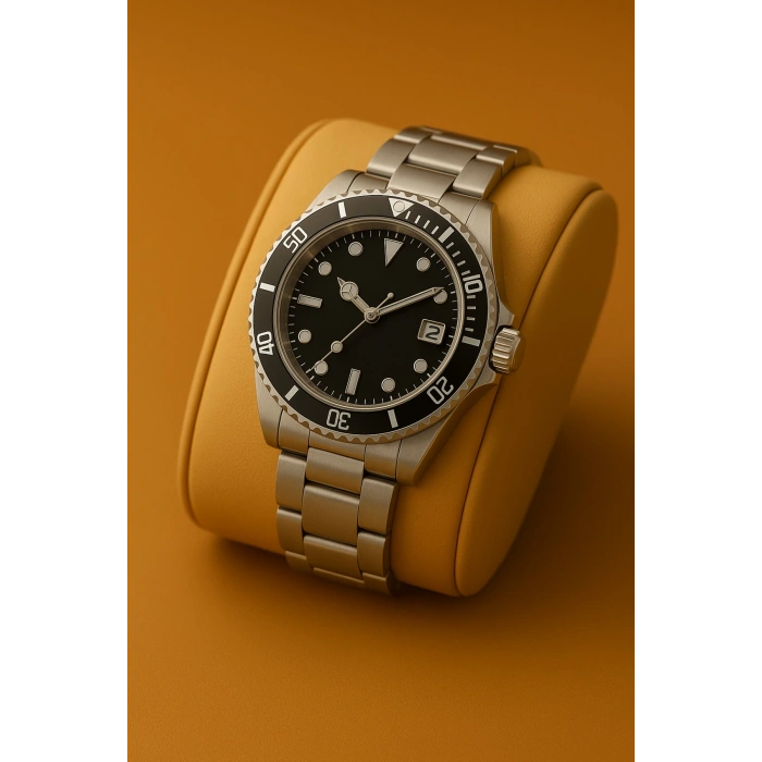 Rodium Erkek Kol Saati Metal Takvimli Paslanmaz Kararmaz Siyah Beyaz Kasa-Siyah Kadran