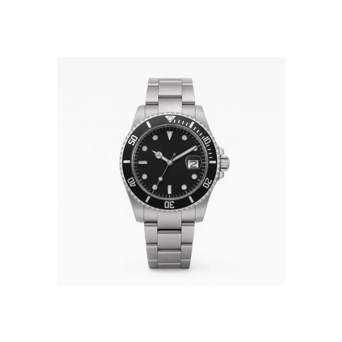 Rodium Erkek Kol Saati Metal Takvimli Paslanmaz Kararmaz Siyah Beyaz Kasa-Siyah Kadran