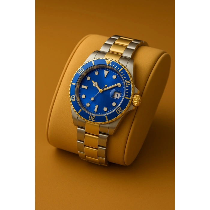 Rodium Erkek Kol Saati Metal Takvimli Paslanmaz Kararmaz Mavi Beyaz Kasa- Mavi Kadran