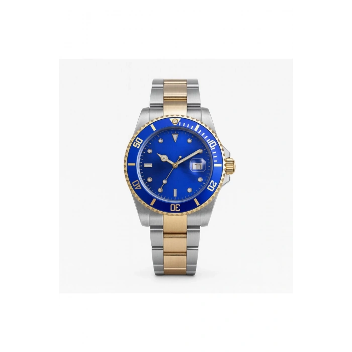 Rodium Erkek Kol Saati Metal Takvimli Paslanmaz Kararmaz Mavi Beyaz Kasa- Mavi Kadran