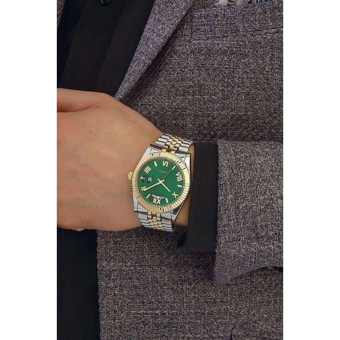 Rodium Erkek Kol Saati Metal Kişiye Özel Anahtarlıklı Çift Renk - Yeşil Kadran