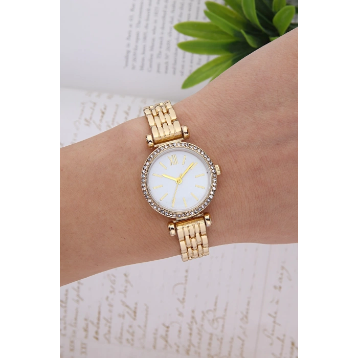Rodium Kadın Metal Kol Saati Altın