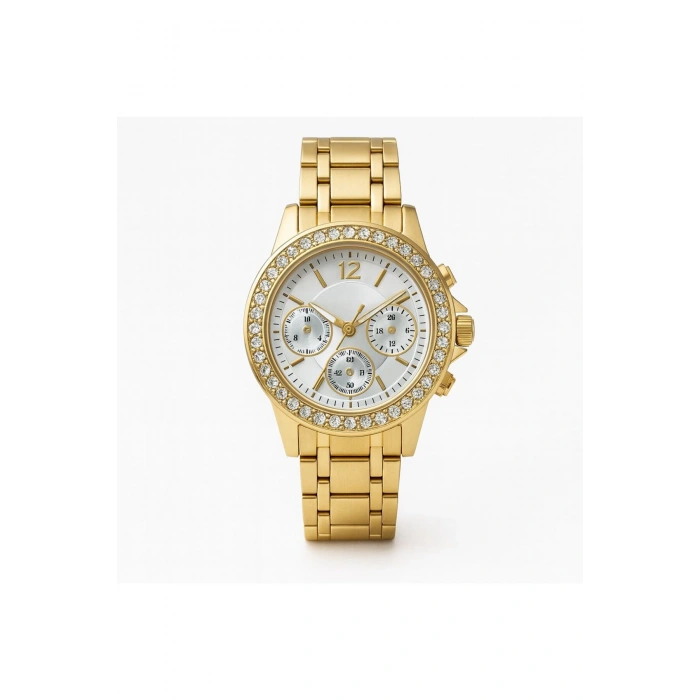 Rodium Kadın Metal Saat Taşlı Gümüş