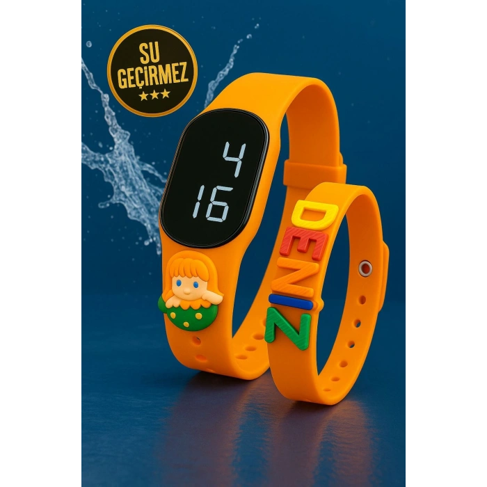 Rodium Dokunmatik Led Çocuk Kol Saati & Bileklik İkili Set Turuncu Deniz Kızı (AKILLI SAAT DEĞİLDİR)