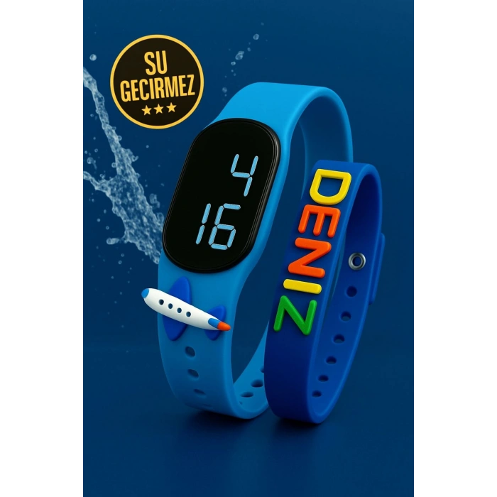 Rodium Çocuk Kol Saati Dokunmatik Led Su Geçirmez Ve Bileklik Mavi Uçak (AKILLI SAAT DEĞİLDİR)