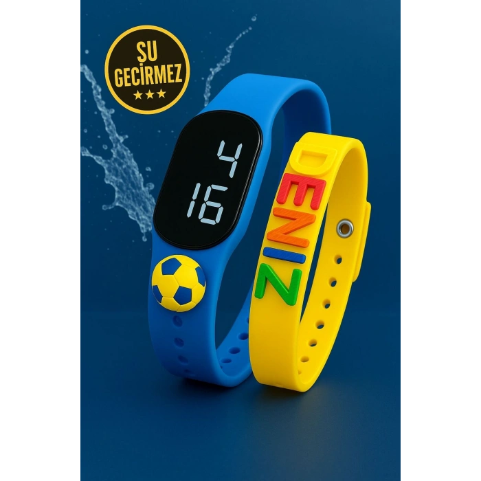 Rodium Dokunmatik Led Çocuk Kol Saati & Bileklik İkili Set Sarıcı Lacivert Taraftar (AKILLI SAAT DEĞİLDİR)
