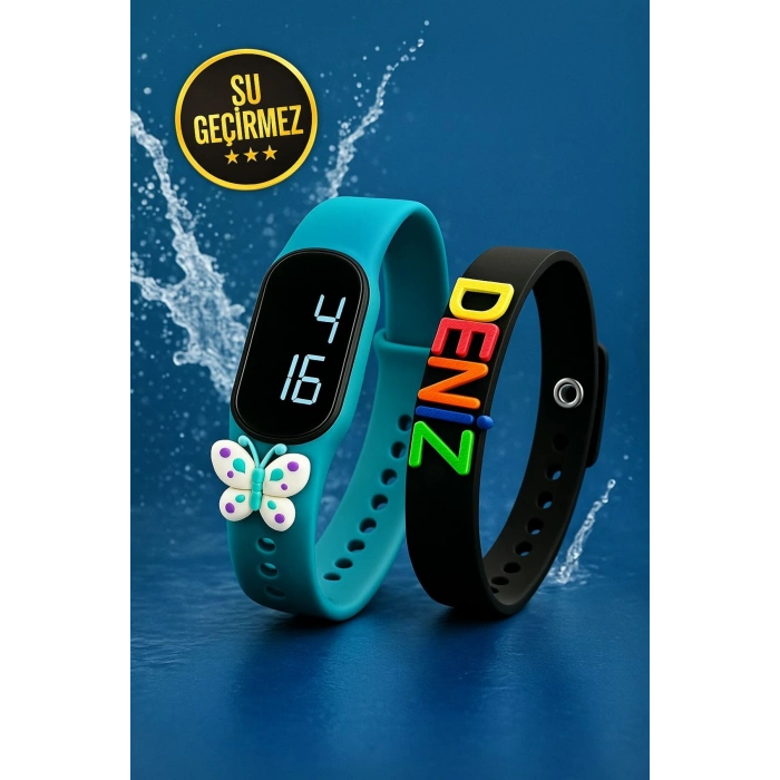 Rodium Dokunmatik Led Çocuk Kol Saati & Bileklik İkili Set Kelebek Mint (AKILLI SAAT DEĞİLDİR)