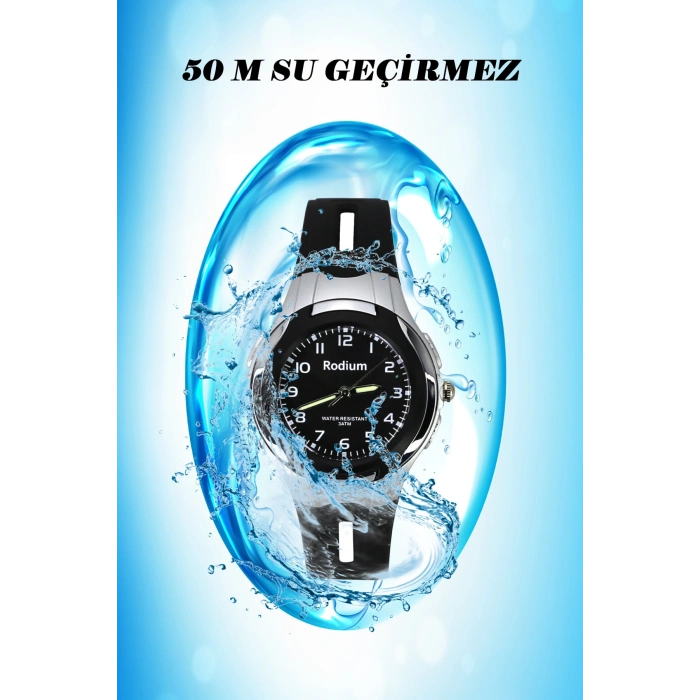Rodium Çocuk Kol Saati Su Geçirmez Rodium Analog (8545) (SİYAH-GÜMÜŞ)