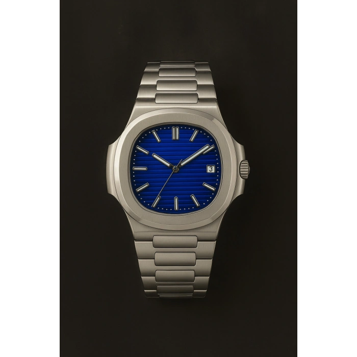 Rodium Erkek Çelik Kasa Kol Saati Gümüş Mavi Kadran