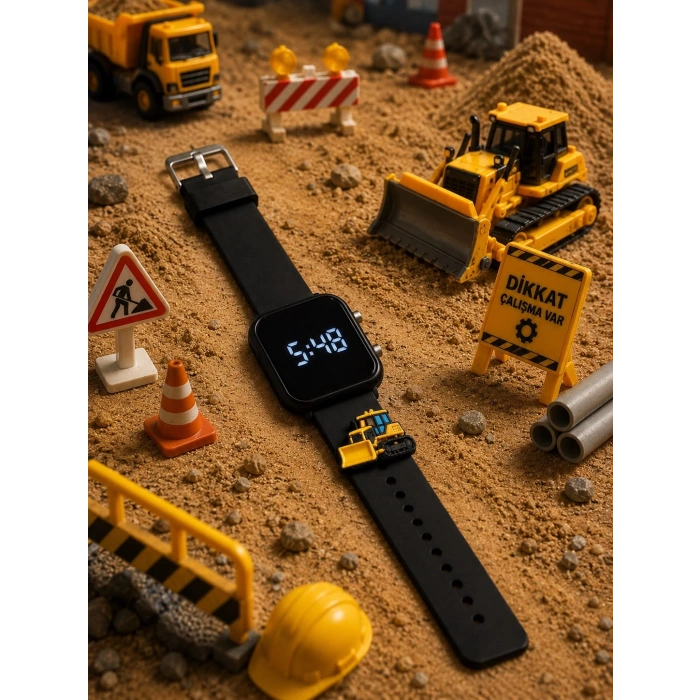 ÇOCUK KOL SAATİ SİLİKON KORDONLU DOZER EMOJİLİ LED ÇOCUK SAATİ