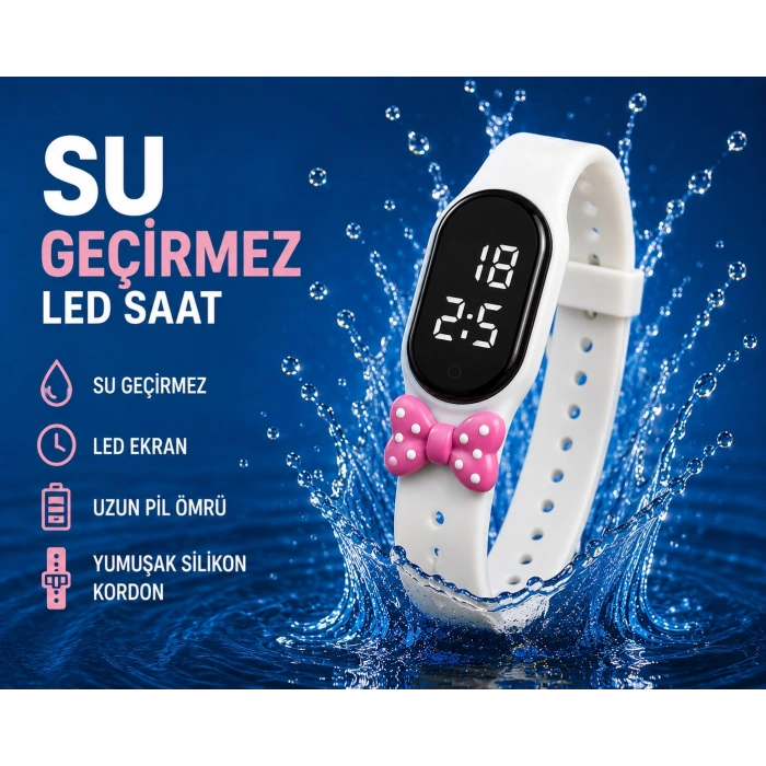 Çocuk Kol Saati Dokunmatik Led Su Geçirmez Beyaz Fiyonk (AKILLI SAAT DEĞİLDİR)