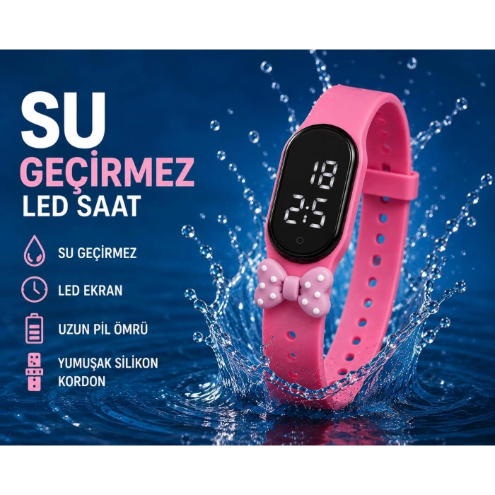 Çocuk Kol Saati Dokunmatik Led Su Geçirmez Fuşya Fiyonk (AKILLI SAAT DEĞİLDİR)