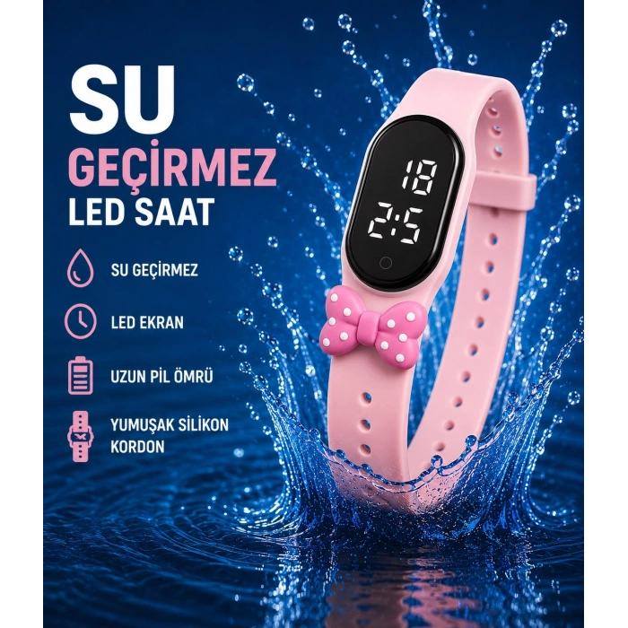 Çocuk Kol Saati Dokunmatik Led Su Geçirmez Pudra Fiyonk (AKILLI SAAT DEĞİLDİR)
