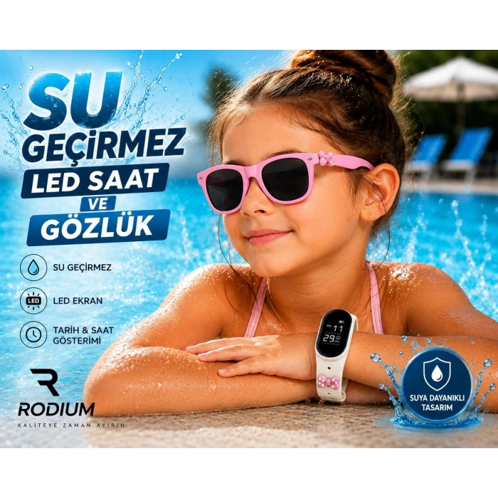 ÇOCUK KOL SAATİ LED SAAT VE GÖZLÜK SETİ BEYAZ FİYONK EMOJİLİ