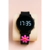 Rodium Çocuk Kol Saati Silikon Kordonlu Çiçek Emojili Led Çocuk Saati Siyah