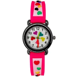 Rodium Çocuk Kol Saati Kalp Desenli 12001 Fuşya