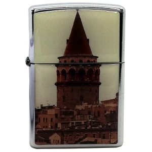 Rodium Benzinli Çakmak Galata Kulesi Baskılı Siyah