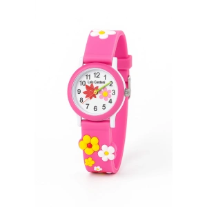 Rodium Çocuk Kol Saati Çoklu Çiçek Desenli Pembe 12023