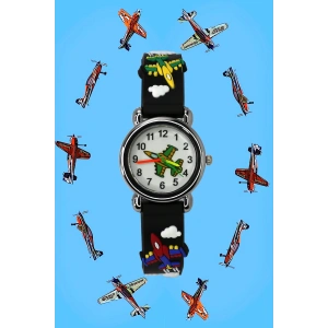 Rodium Çocuk Kol Saati Uçak Desenli12028 Mavi (Siyah)