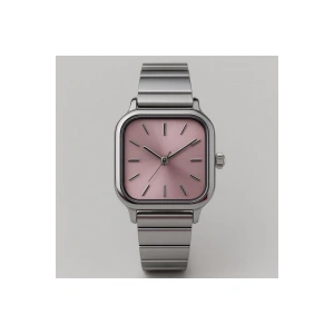 Rodium Kadın Metal Saat Gümüş Rengi Pembe Kadran