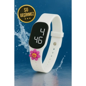 Rodium Çocuk Kol Saati Dokunmatik Led Su Geçirmez Ve Bileklik Beyaz Çiçek Fuşya (Akıllı Saat Değildir)