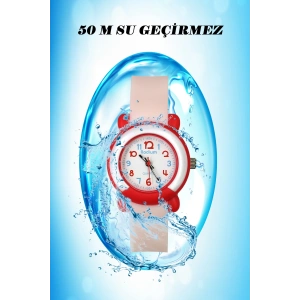 Rodium Çocuk Kol Saati Su Geçirmez Analaog Pembe (8846) (Kırmızı Kasa Kordon)