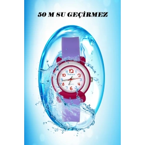 Rodium Çocuk Kol Saati Su Geçirmez Analaog Lila (8846) (Fuşya Kasa Kordon)