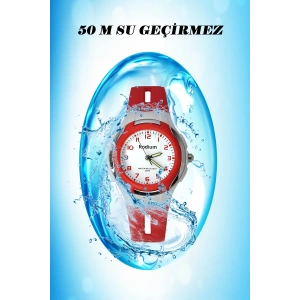 Rodium Çocuk Kol Saati Su Geçirmez Analaog Kırmızı-Gümüş (8545)