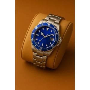 Rodium Erkek Kol Saati Metal Takvimli Paslanmaz Kararmaz Mavi Kasa-Mavi Kadran