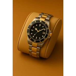 Rodium Erkek Kol Saati Metal Takvimli Paslanmaz Kararmaz Siyah Sarı Kasa-Siyah Kadran