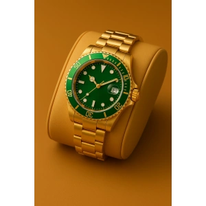 Rodium Erkek Kol Saati Metal Takvimli Paslanmaz Kararmaz Yeşil Kasa-Yeşil Kadran