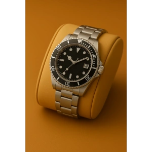 Rodium Erkek Kol Saati Metal Takvimli Paslanmaz Kararmaz Siyah Beyaz Kasa-Siyah Kadran