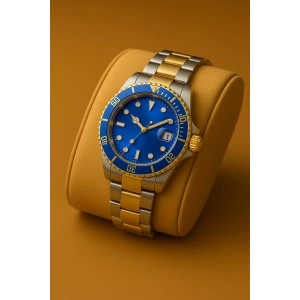 Rodium Erkek Kol Saati Metal Takvimli Paslanmaz Kararmaz Mavi Beyaz Kasa- Mavi Kadran