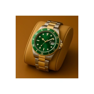 Rodium Erkek Kol Saati Metal Takvimli Paslanmaz Kararmaz Yeşil Kadran