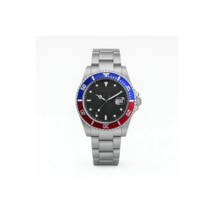 Rodium Erkek Kol Saati Metal Takvimli Paslanmaz Kararmaz Mavi Kırmızı Siyah Kadran