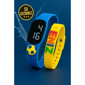 Rodium Dokunmatik Led Çocuk Kol Saati & Bileklik İkili Set Sarıcı Lacivert Taraftar (AKILLI SAAT DEĞİLDİR)