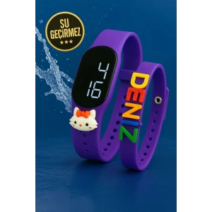 Rodium Dokunmatik Led Çocuk Kol Saati & Bileklik İkili Set Mor Kedi (AKILLI SAAT DEĞİLDİR)