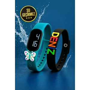 Rodium Dokunmatik Led Çocuk Kol Saati & Bileklik İkili Set Kelebek Mint (AKILLI SAAT DEĞİLDİR)