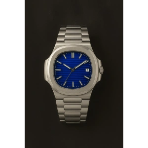 Rodium Erkek Çelik Kasa Kol Saati Gümüş Mavi Kadran