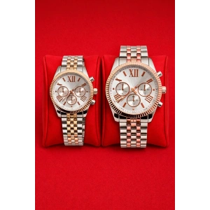 Rodium Sevgiliye Özel Çift Saati Rose Metal Kasa Beyaz Kadran