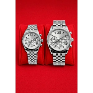 Rodium Sevgiliye Özel Çift Saati Metal Gümüş Renk Kasa Beyaz Kadran