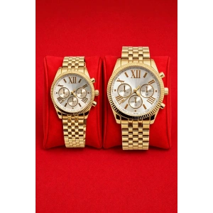 Rodium Sevgiliye Özel Çift Saati Gold Kasa Beyaz Kadran