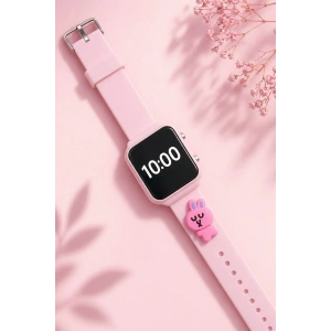 Rodium Çocuk Kol Saati Silikon Kordonlu Tavşan Emojili Led Çocuk Saati Pembe