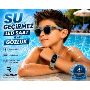 ÇOCUK KOL SAATİ LED SAAT VE GÖZLÜK SETİ GRİ KEPÇE EMOJİLİ