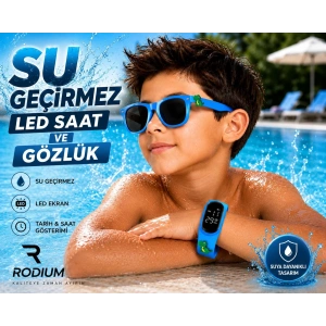 ÇOCUK KOL SAATİ LED SAAT VE GÖZLÜK SETİ MAVİ DİNOZOR EMOJİLİ
