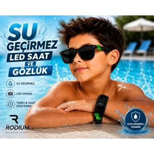 ÇOCUK KOL SAATİ LED SAAT VE GÖZLÜK SETİ SİYAH DİNOZOR EMOJİLİ