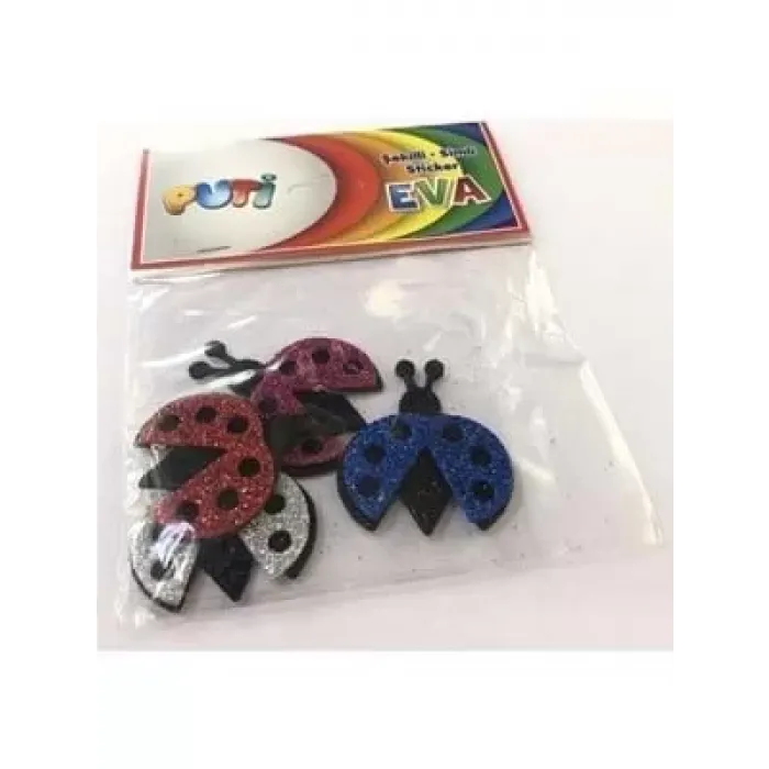 Puti Şekilli Simli Sticker Eva (Yapışkanlı)  Uğur Böcği