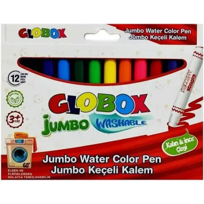 Globox 12 Renk Jumbo Yıkanabilir Keçeli Kalem 3379