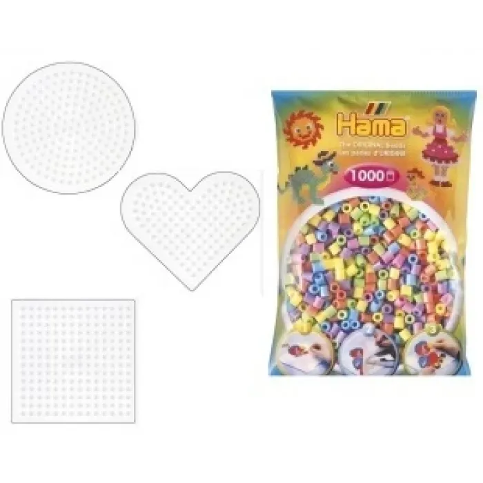 Ütülenen Boncuk-Hama Midi Boncuk Pastel Renkler Set 3+1 Özel Set (Orjinal Hama Boncuk)